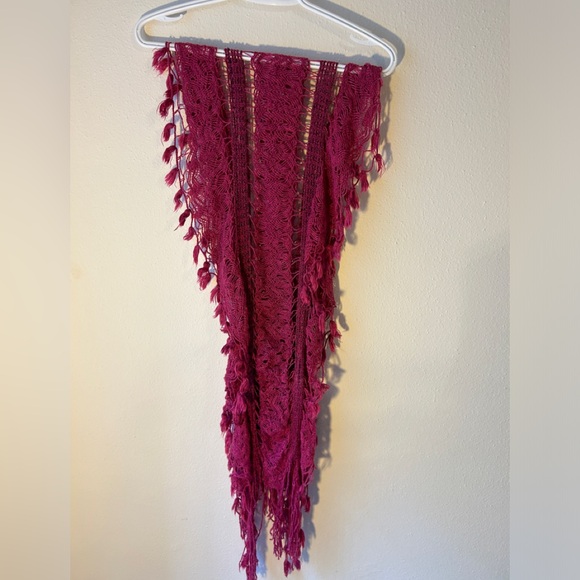 PURPLE CROCHET LACE LOOK SCARF FRINGE, SHAWL WRAP - Picture 2 of 9